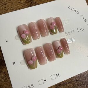 3D Flower Tulips Press-On Nails